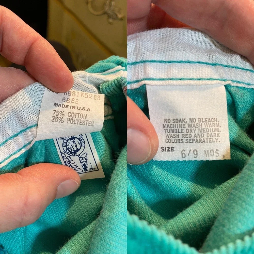 Vintage Oshkosh BGosh Teal Floral Corduroy Footie Overalls,‎ Size 6-9 Months